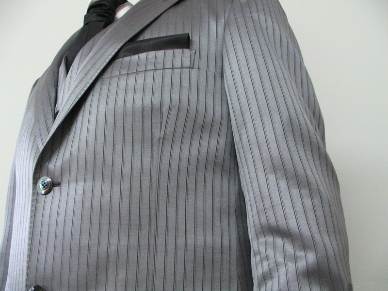 12-20: groom suit in pearl grey wool-silken satin